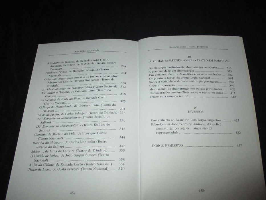 Livro Reflexões sobre o Teatro Português João Pedro de Andrade
