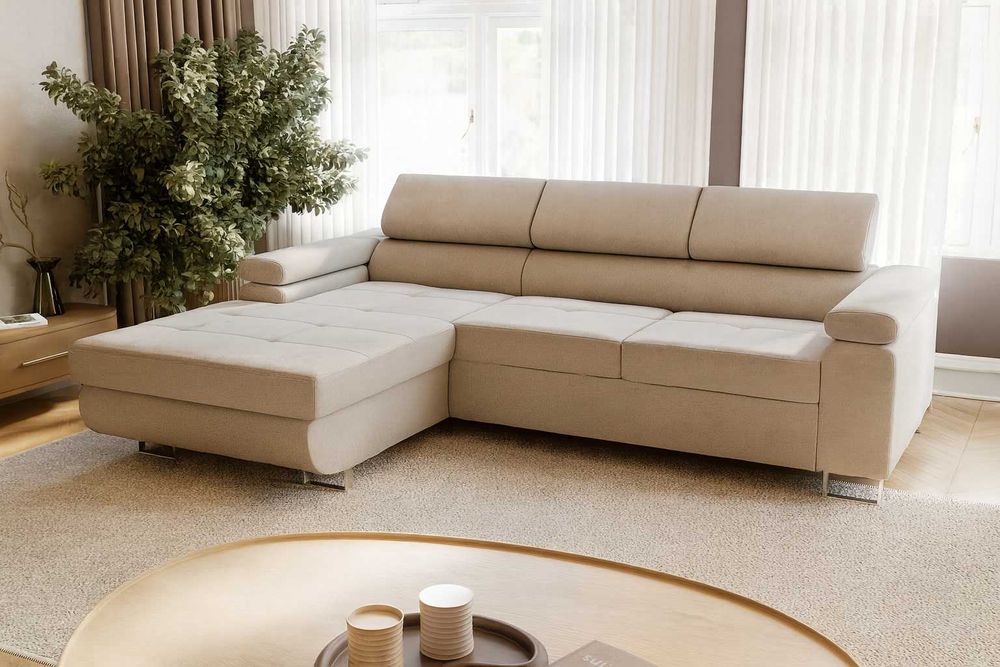 Narożnik LIVIO MINI 230 cm regulowane zagłówki funkcja spania