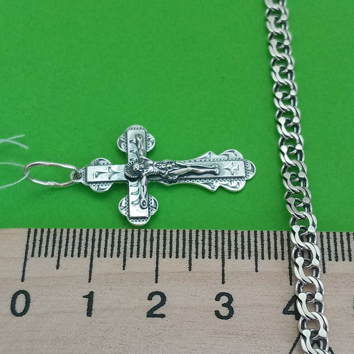 Комплект срібний ланцюжок та хрест 925 проба ланцюг хрестик кулон