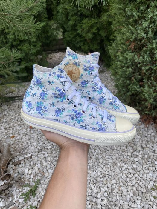 Buty Converse All Star Damskie Trampki Wysokie Sneakersy Białe Kwiatki Retro Vintage Rozmiar 37,5