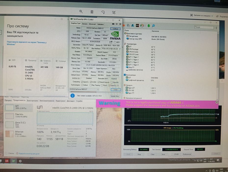 I5 2400/8gb ddr3/500gb/350W/ 9600GT 512 mb