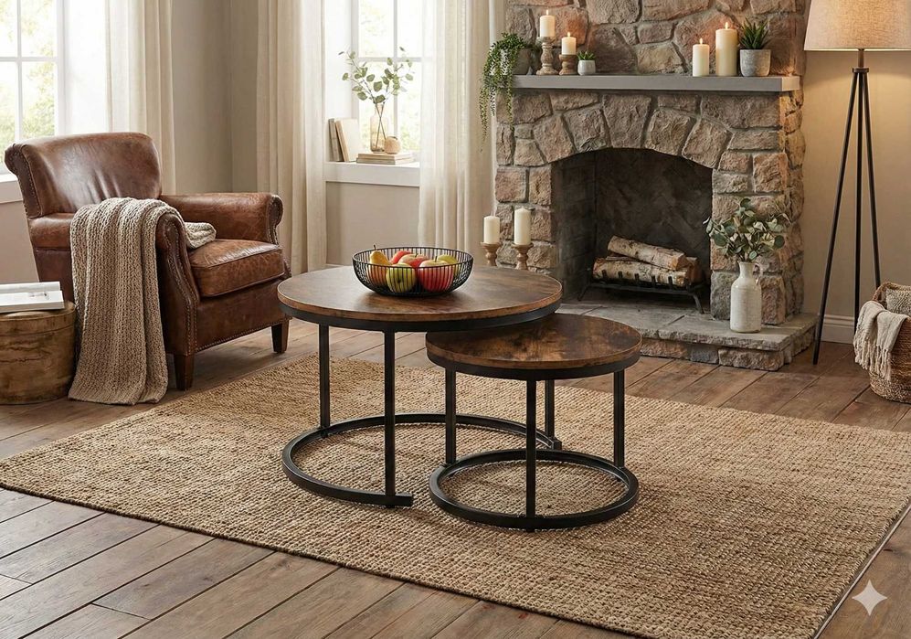 NOWY Stolik Kawowy Okrągły Dąb Ława Rozkładana Do Salonu