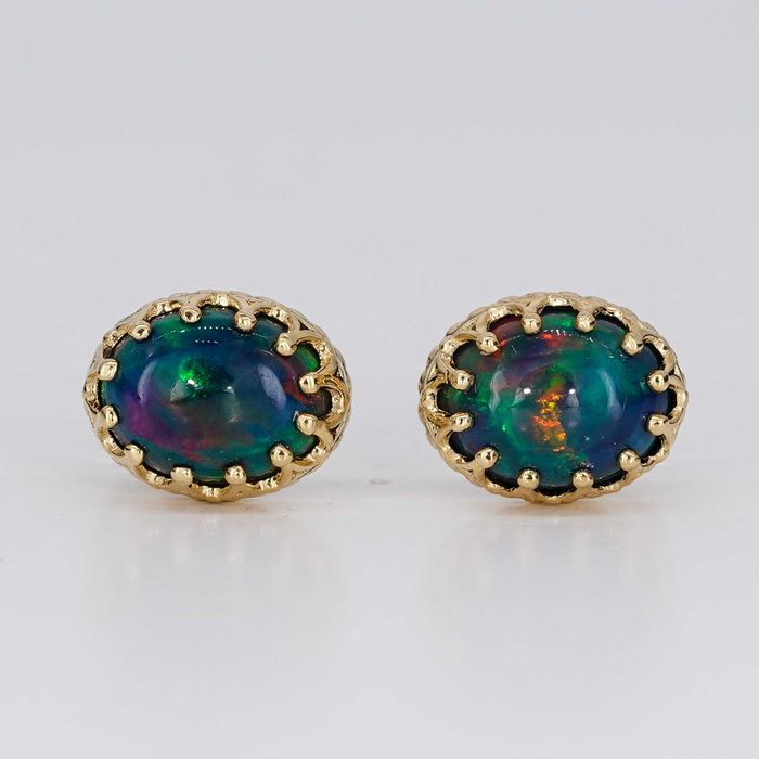 Kolczyki z czarnymi opalami – złoto 14k (585)