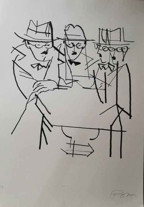 "Triplo retrato de Fernando Pessoa à mesa do Café" Os três Pessoas hom