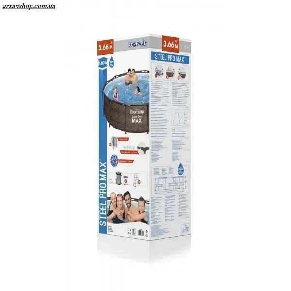 Каркасний басейн Bestway 366 x 100 см з фільтрувальним насосом і драбиною. Басейн каркасний.