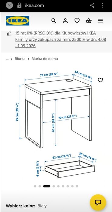 Biurko Micke Ikea 73cmx50cm