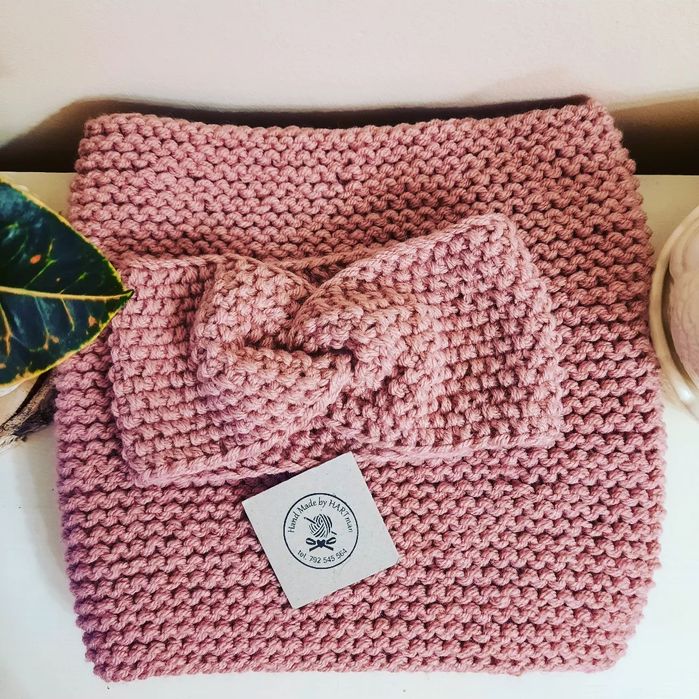 Komplet opaska i komin, rękodzieło, wełna merino