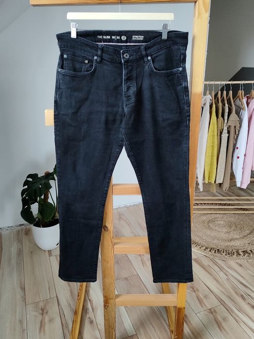 Męskie spodnie czarne W36 L32 C&A slim 36 32 stretch jeans jeansy