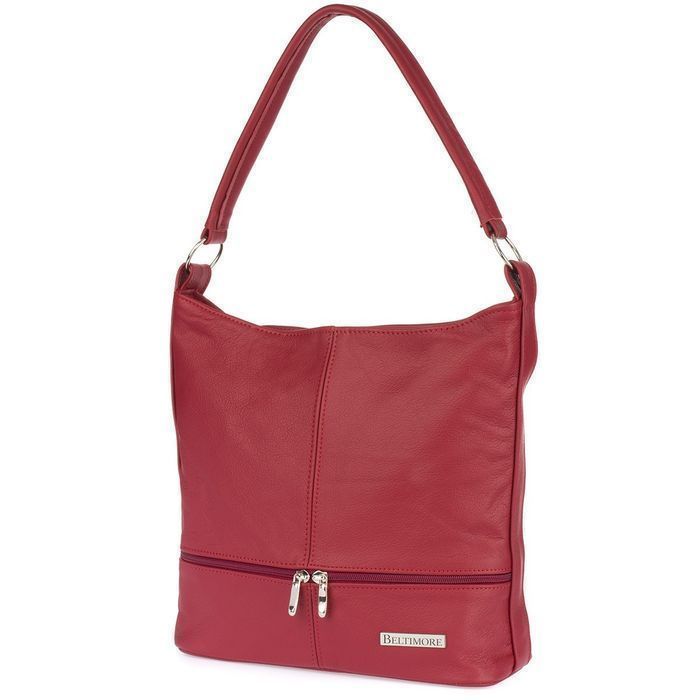 Bordowa skórzana listonoszka damska dwa paski Beltimore I66 ze skóry