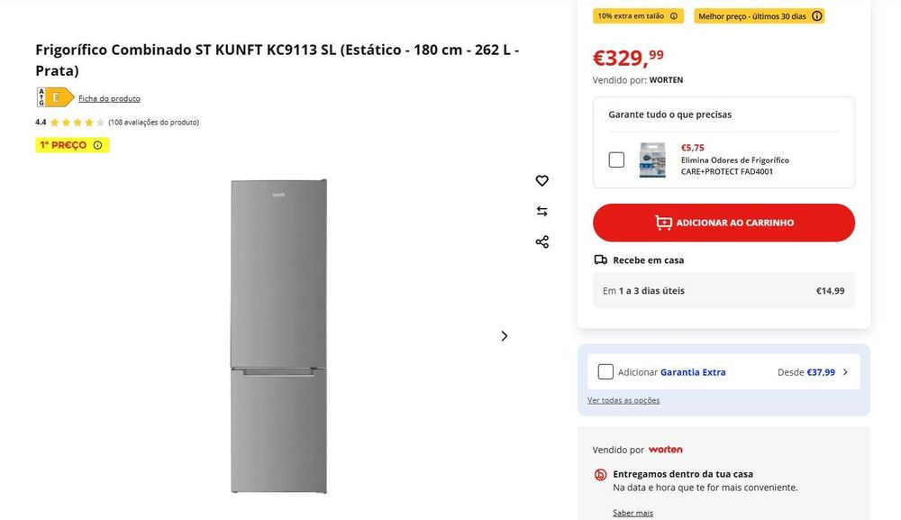 Frigorífico KUNFT 262L – Como novo (Agosto 2025) novo 330 € !!!