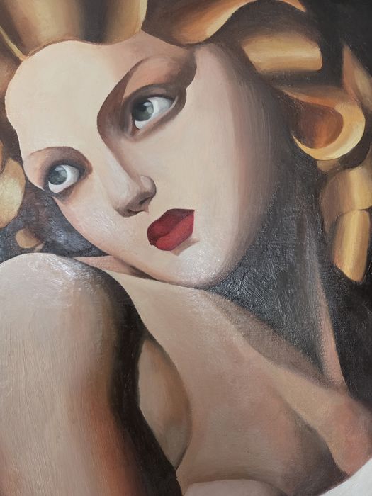 Kopia obrazu Tamary Łempickiej Kobieta z gołębiem