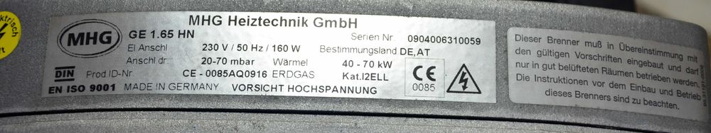 Palnik gazowy MHG GE 1.65 40-70kW-jak nowy