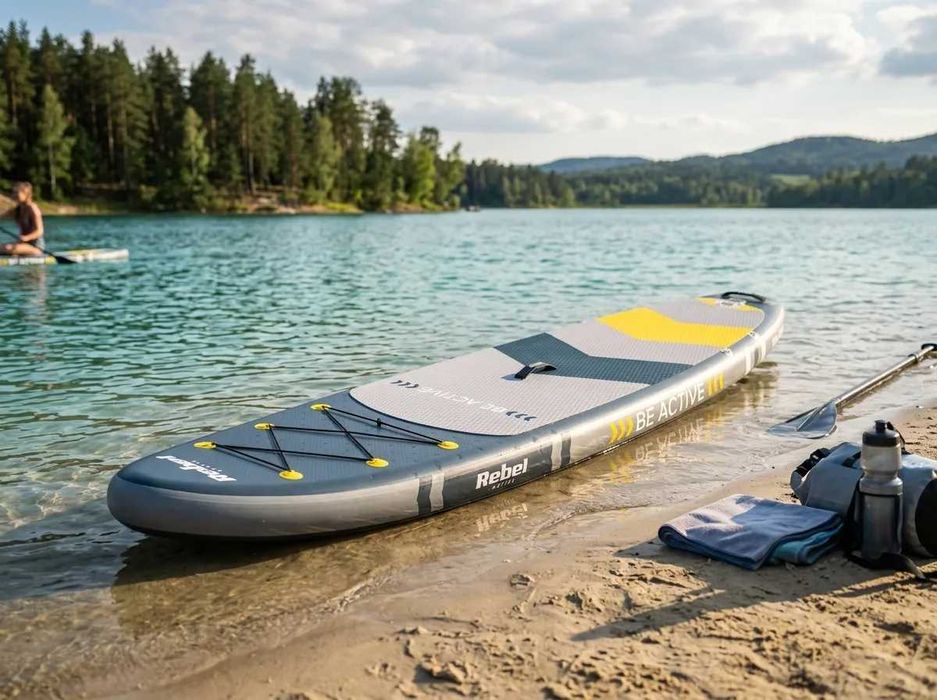 Deska SUP Pompowana | 350cm | 1-2 osobowa | Zestaw Wiosło Pompka Plecak | Duża Stabilna | Wytrzymała Deska do Pływania | Szara | NOWA