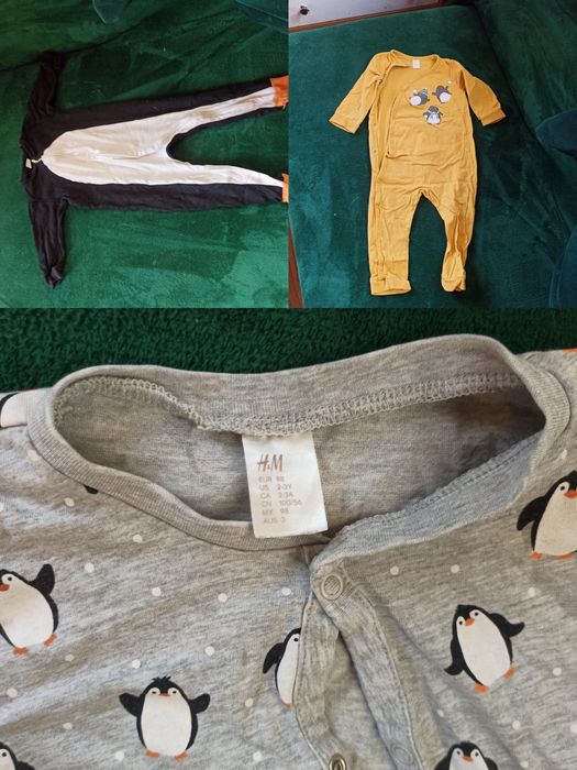 3 pajace śpiochy H&M pingwiny