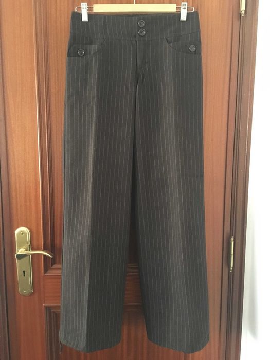 Calças Castanhas às Riscas, H&M, COMO NOVAS!