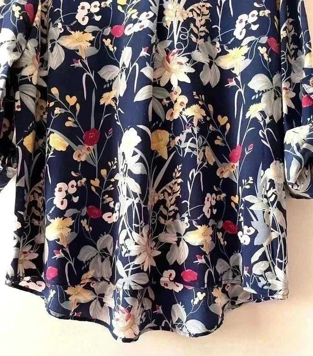 Granatowa żółta bluzka w kwiaty damska z bawełną River Flower L 40