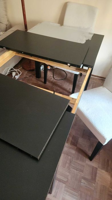 Bjursta Rectangular Living Room Table 21198, Black Color with Two Chairs64750785497346123