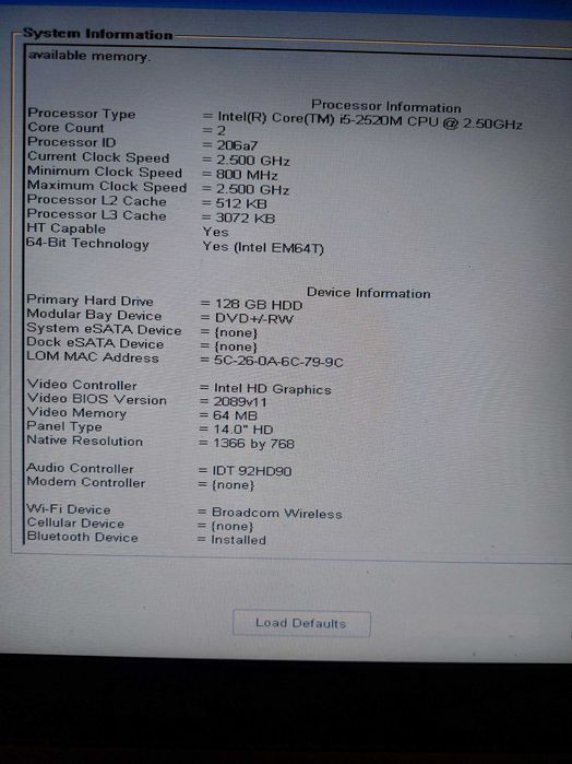 Laptop Dell Latitude E6420 Core i5 2520M / 4 GB / 128GB SSD / 16"