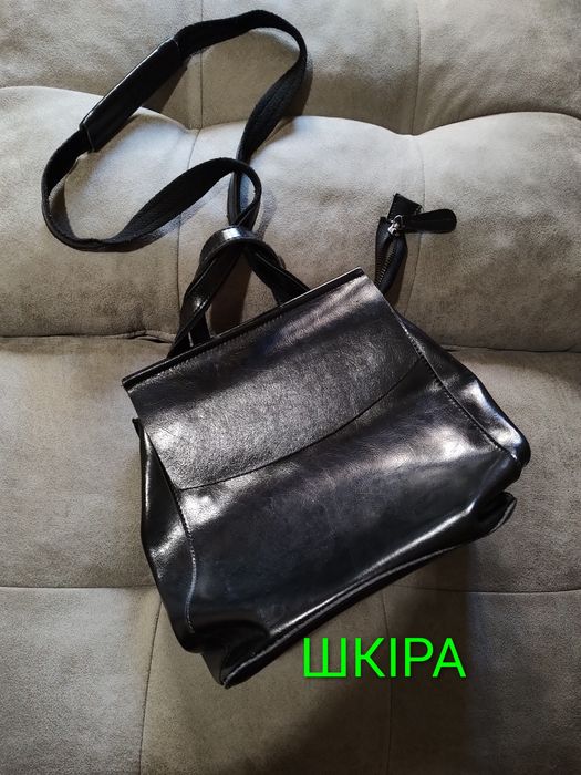 шоу leather/ рукзак/ Сумка нє велика жіноча  чорна  на ручці( розмір~