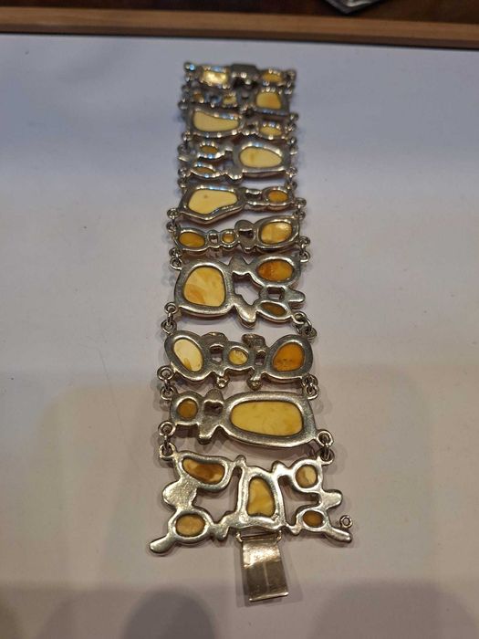 Pulseira de Prata 925 e Âmbar "Gema de Ovo"