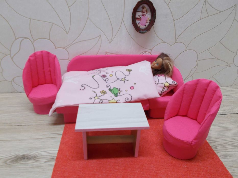 mebelki dla lalek typu barbie kanapa fotele pufy stolik