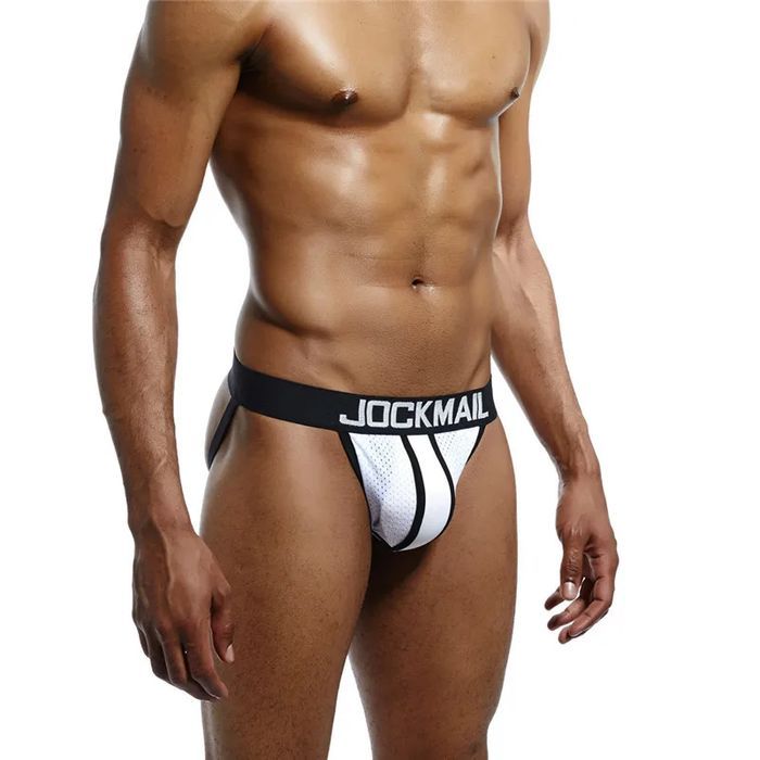 Sexy Męskie Sportowe Jockstrapy z Siatką i Kieszonką na Trening - M