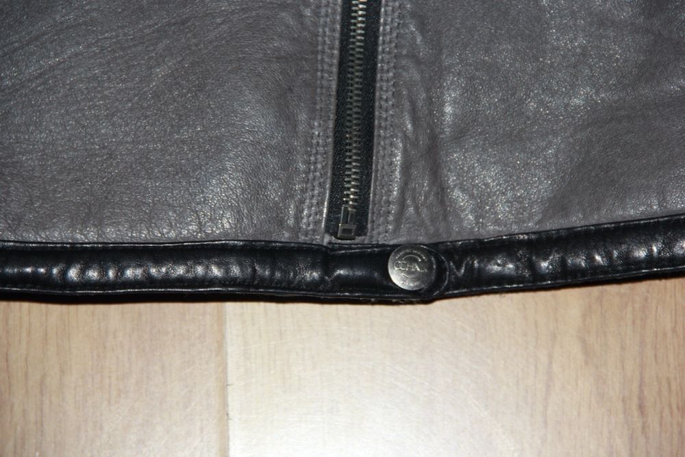 KOŻUCH OCHNIK skóra naturalna OWCZA szara czarna kurtka ramoneska 36 s