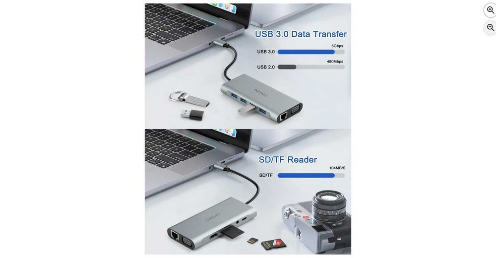 Stacja dokująca USB HUB 11 w 1 Sineho Ethernet MicroSD USB 2.0 USB 3.0 VGA