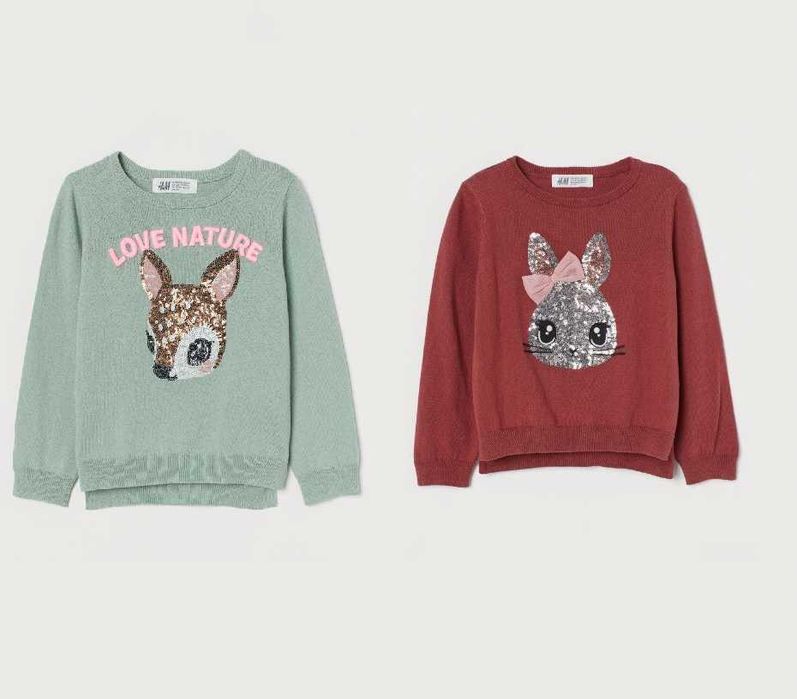 Джемпер с пайетками H&M светр кофта 104 110 116 122 единорог світшот