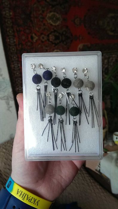 Новый Набор сережек - гвоздиков Шар с подвесками