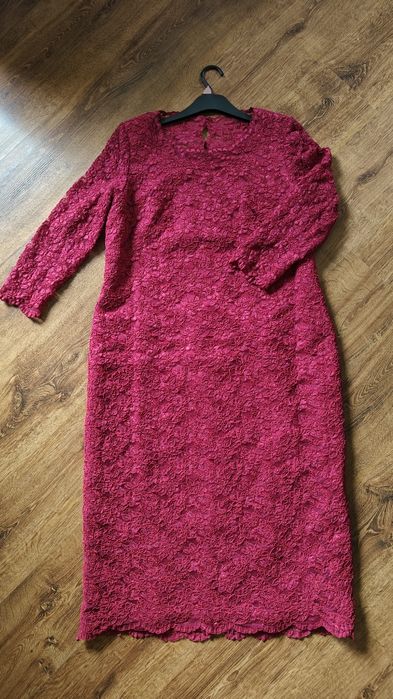 Elegancka sukienka bordo, burgund koronka roz 52