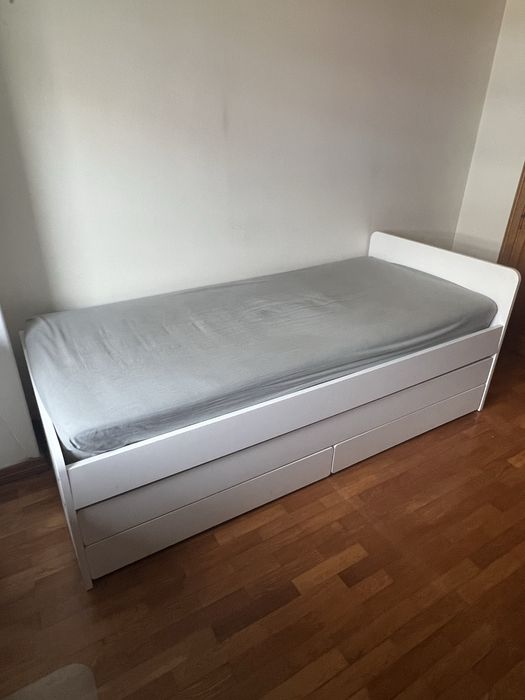 cama c/cama-gaveta+arrumação, branco, 90x200 cm