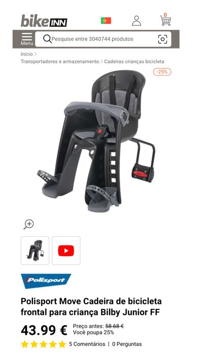 Polisport Move Cadeira de bicicleta frontal ‘nova’