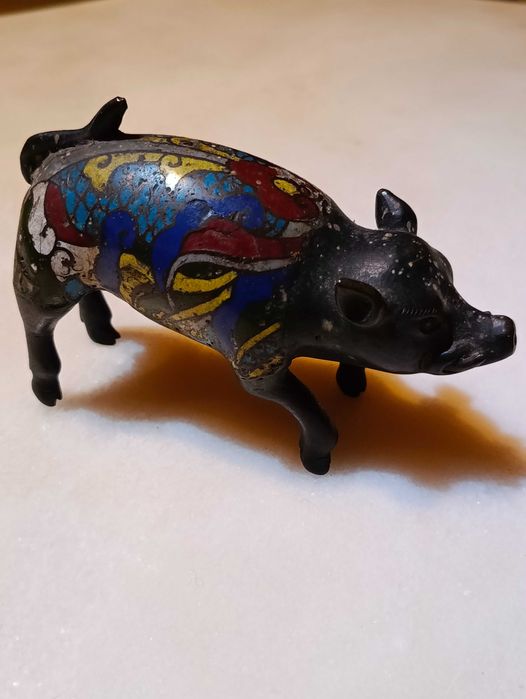 Porco Mitológico Javali Bronze Séc XVII Ming 11 cm