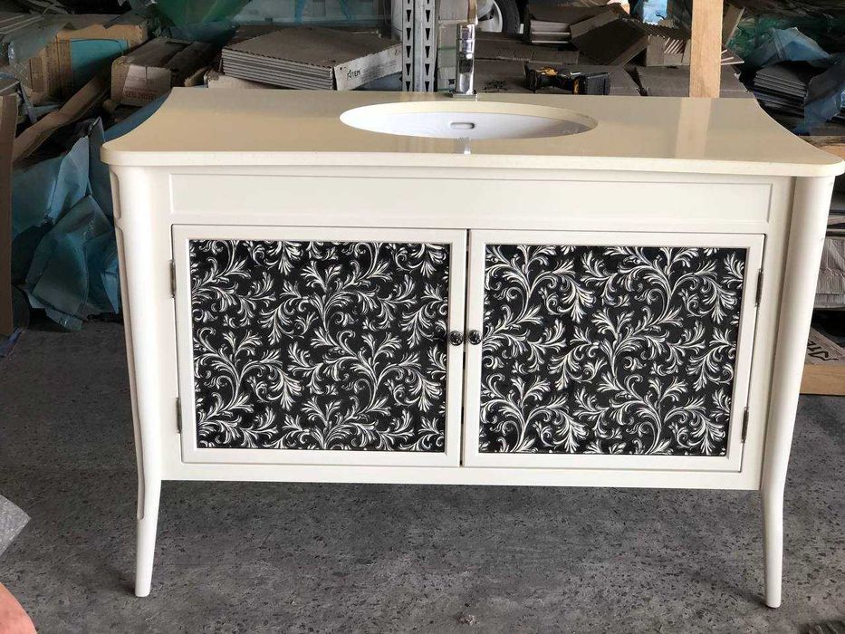 Тумба у ванну 75 і 130 см кам'яна стільниця фасад золото срібло ретро