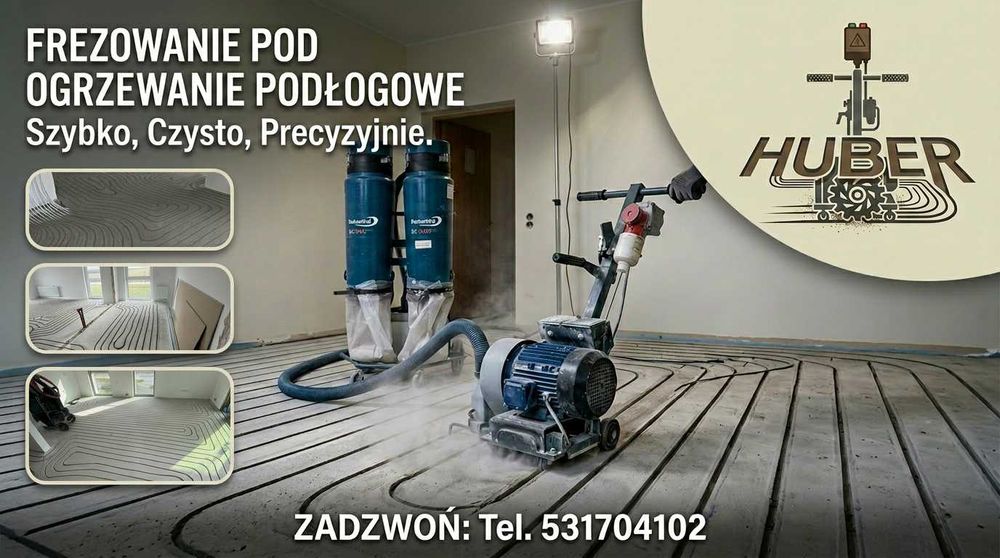Frezowanie pod ogrzewanie podłogowe od 30 zł  m2