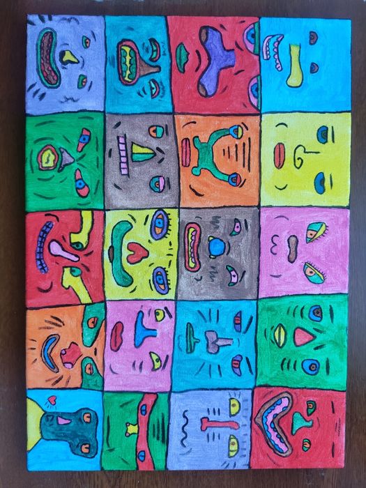 Картина маслом, яскраві кольори, примітивізм, вирази обличчя