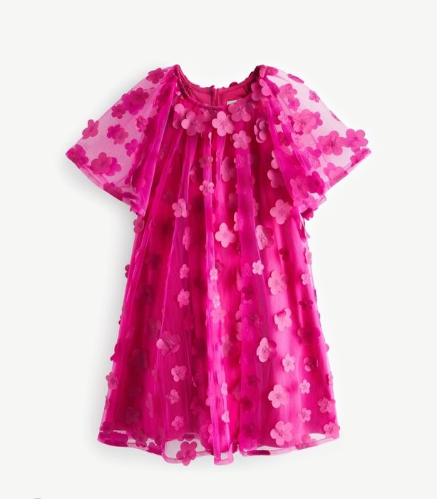 Рожева сукня з об'ємними квітами Next 110 см