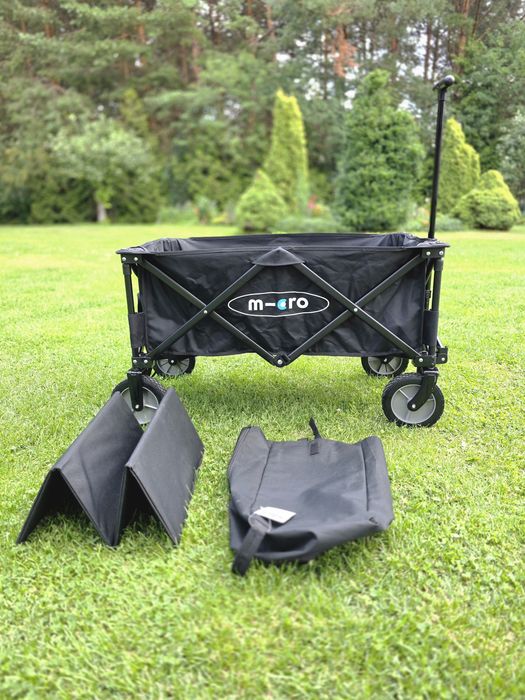 Duży wózek plażowy turystyczny składany Micro Wagon do 50kg czarny pokrowiec regulowana rączka
