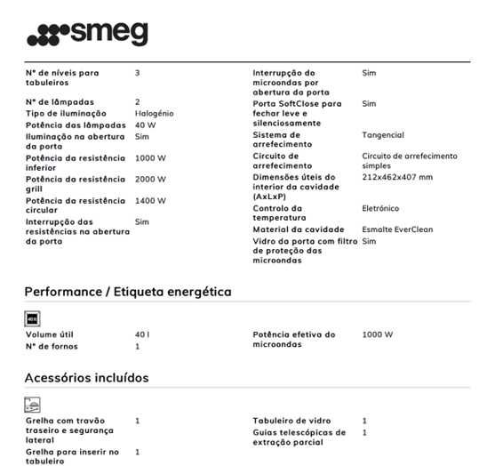 Forno combinado microondas SMEG SF4604MCNX novo