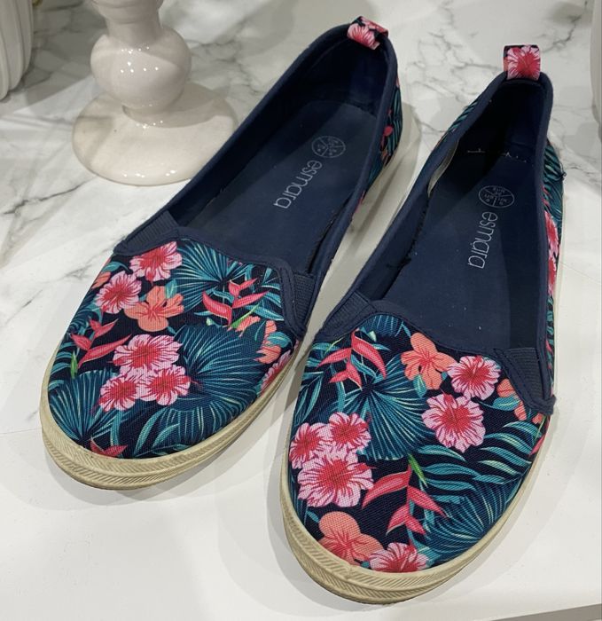 Granatowe bawełniane trampki tenisówki espadryle w kwiaty 39,5