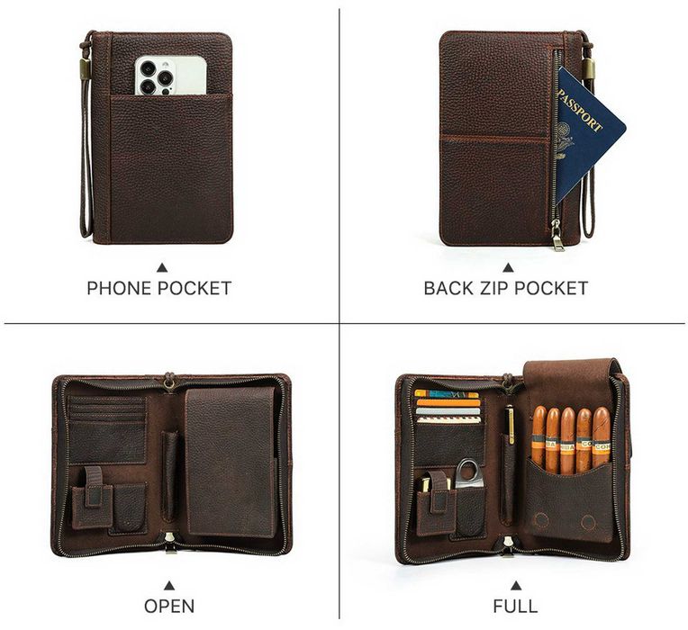 Estojo organizador de charutos personalizado em pele de bovino.