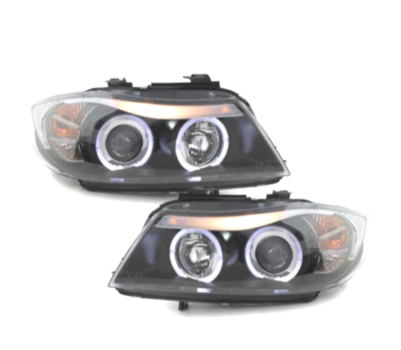 FARÓIS BMW E90 E91 05-08 ANGEL EYES FUNDO PRETO