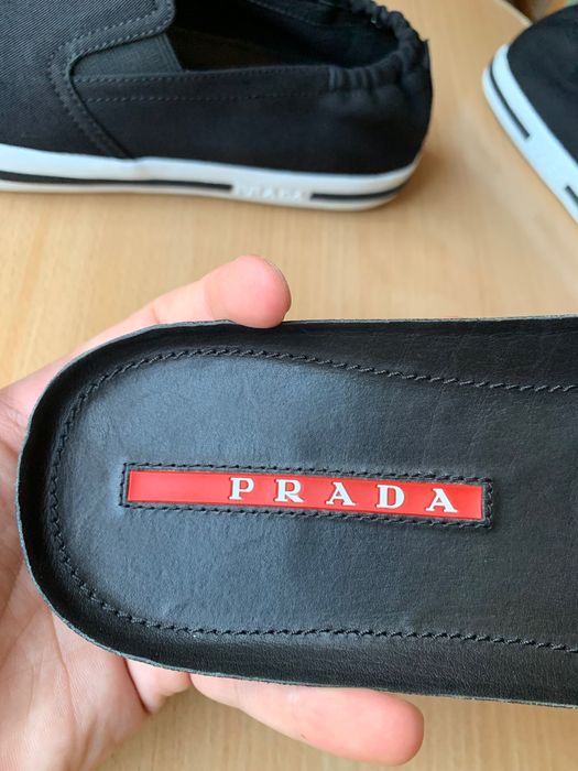 Бомбезные мужские черные слипоны PRADA оригинал