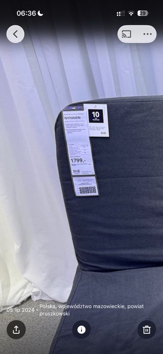 IKEA NYHAMN sofa rozkładana 3-os. 140x200 + pojemnik | bdb stan