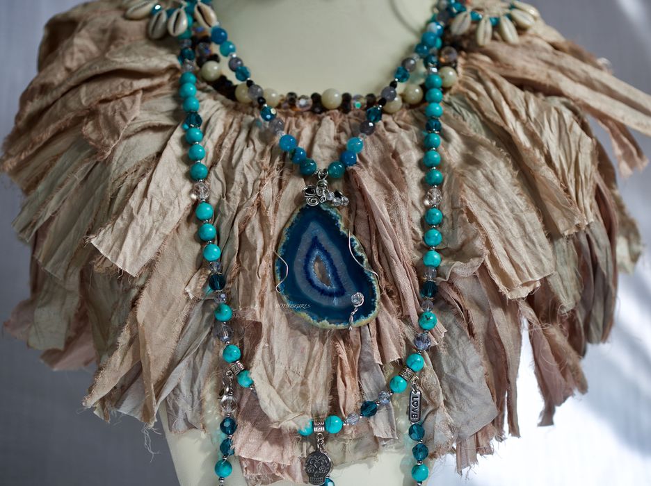 Naszyjnik Kołnierz BOHO3GIRLS z kamieni naturalnych rękodzieło