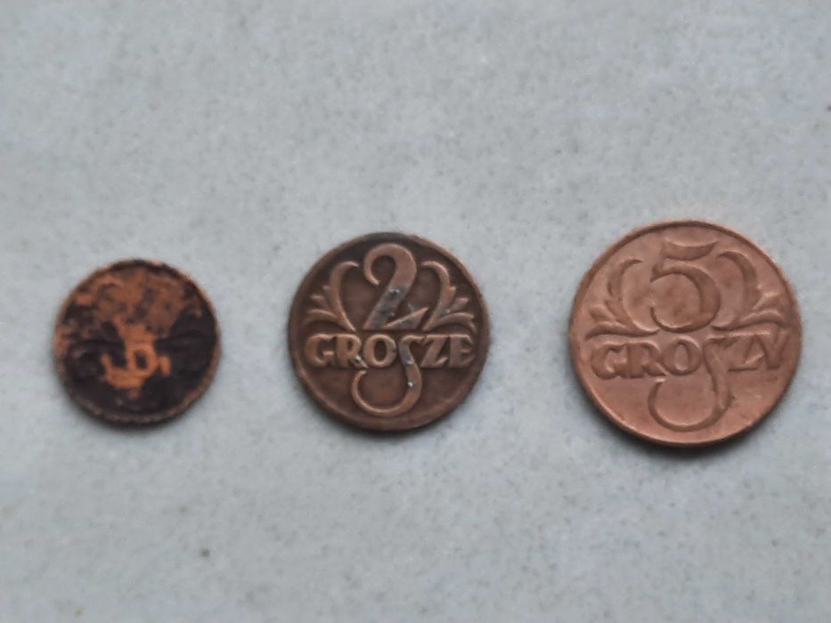 Monety 1 grosz , 2 grosze , 5 groszy 1938 - 1939 , II RP.