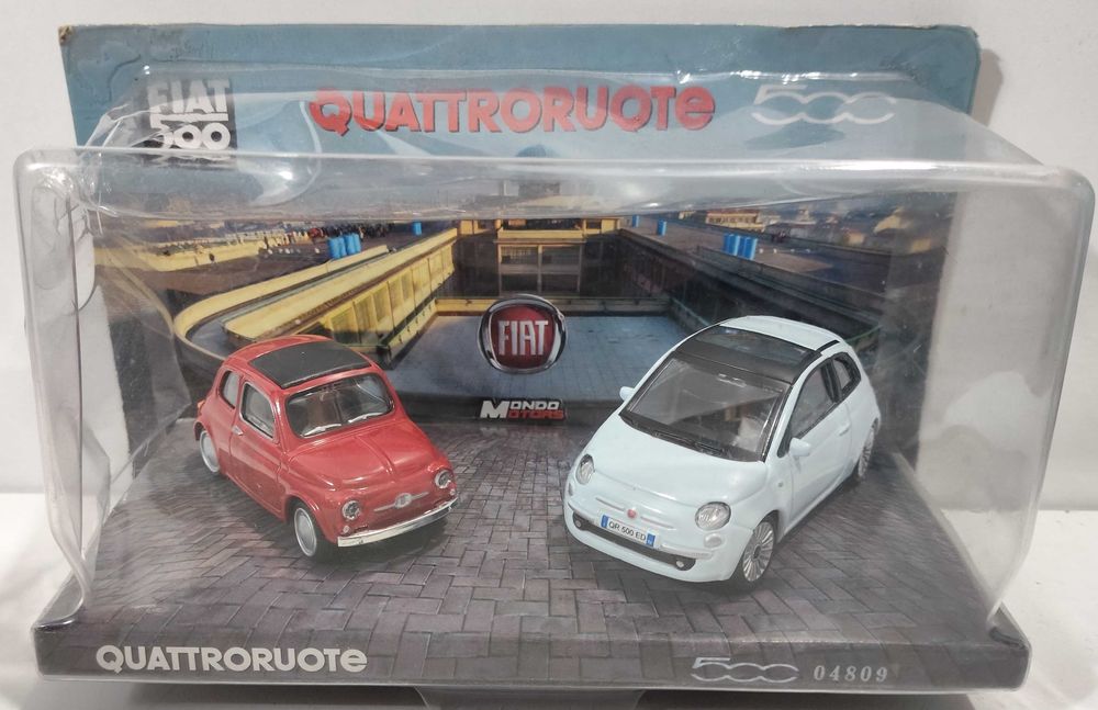 Caixa com 2 carros Fiat 500