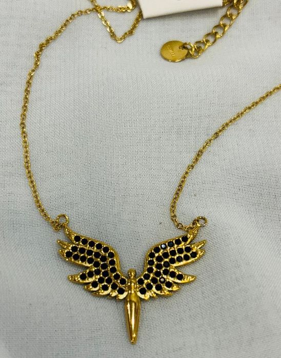 Złoty naszyjnik anioł cyrkonie stal chirurgiczna nierdzewna