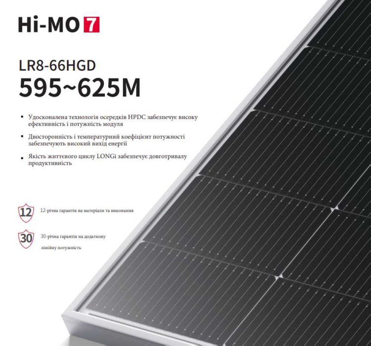 Сонячні панелі LONGi 7 LR8-66HGD 615W (від 36 шт)